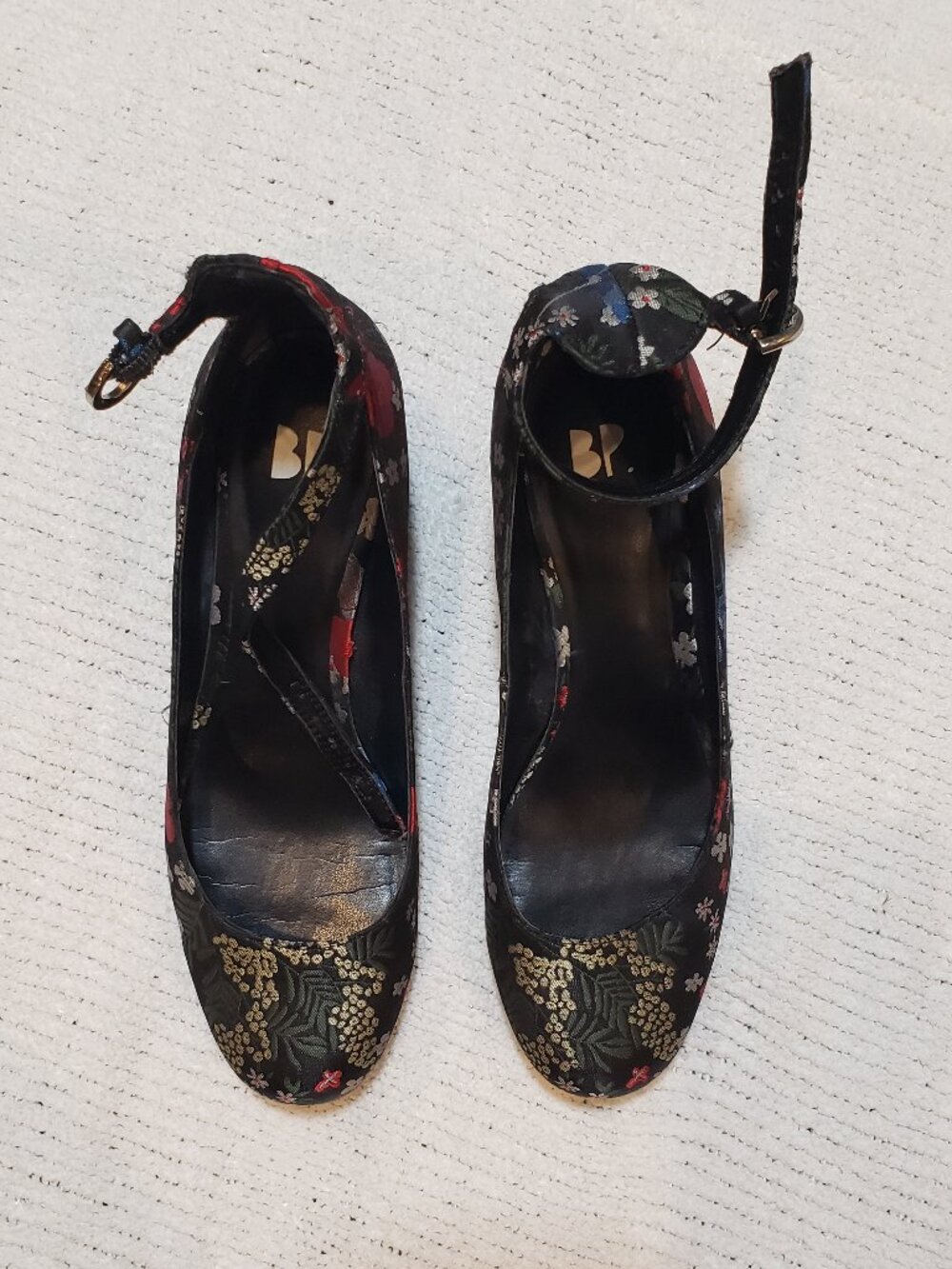 BP (Brass Plum) Black with Flower heels 7M